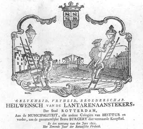 Nieuwjaarswens lantaarnaanstekers 1801 (olie)